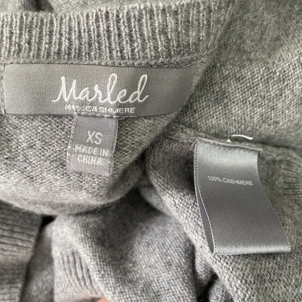 Marled Cashmere Sweater Womens Extra Small Lace Flare Cuff Gray Pullover Cozy - Picture 3 of 12